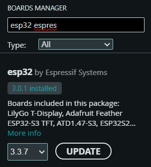 ESP32 boards manager